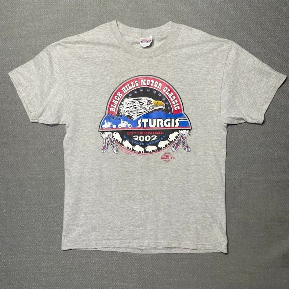 Vintage Motorcycle Shirt Mens Large Black Short Sleeve Sturgis Rally 2002 Eagle
